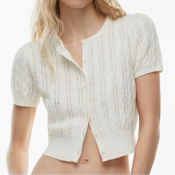 Aritzia Sweaters - Aritzia Wilfred Fey Cardigan Merino Wool Cotton Short Sleeve Sweater Cream White